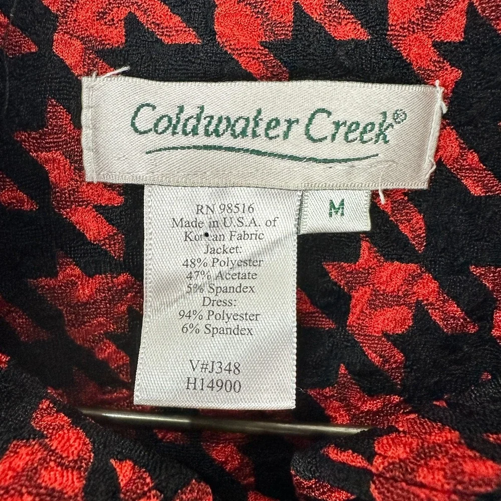 Coldwater‎ Creek Dress Medium Red Black Houndstooth Long Sleeve Tunic Jacket